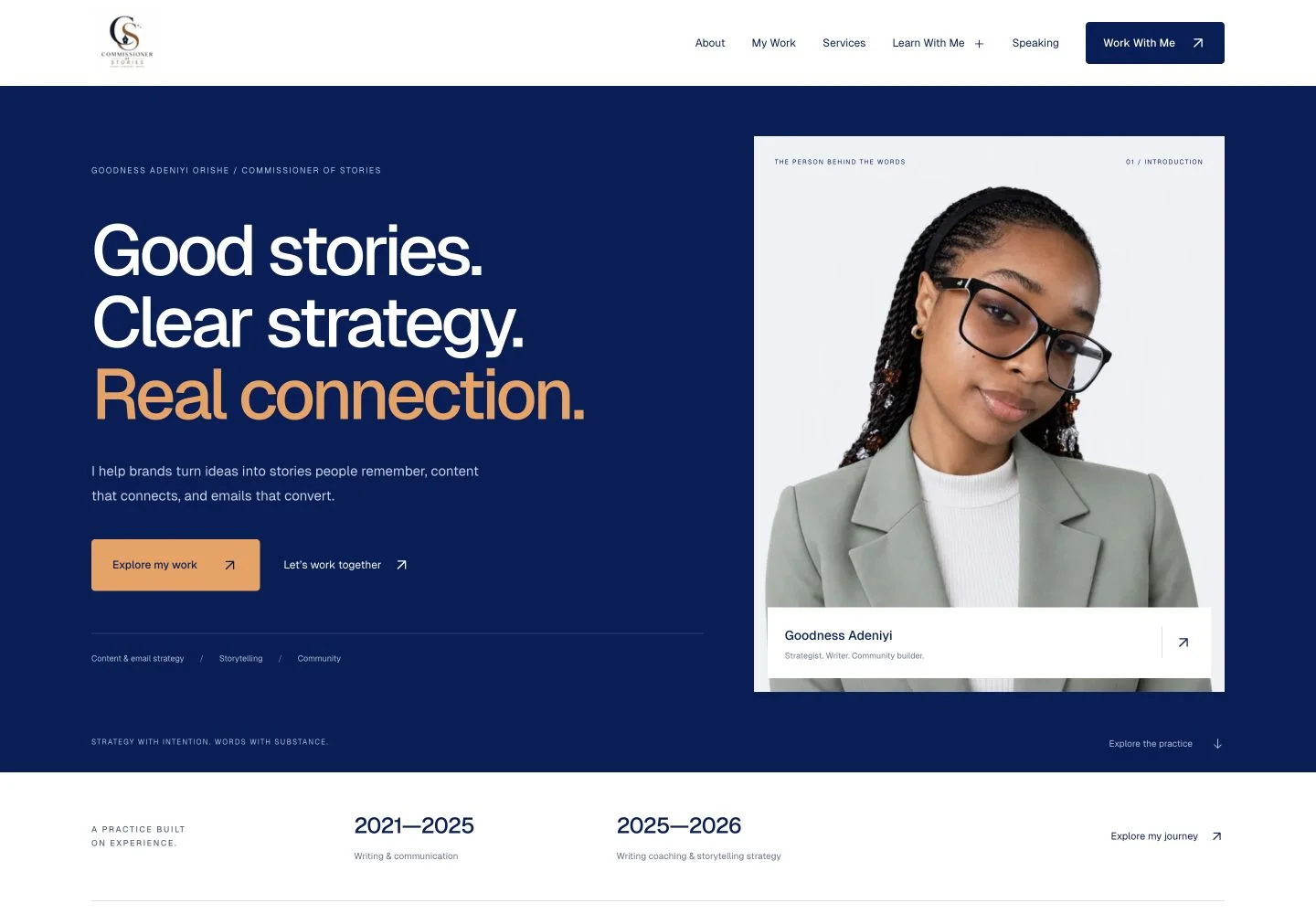 Commissioner of Stories website for Goodness Adeniyi Orishe.