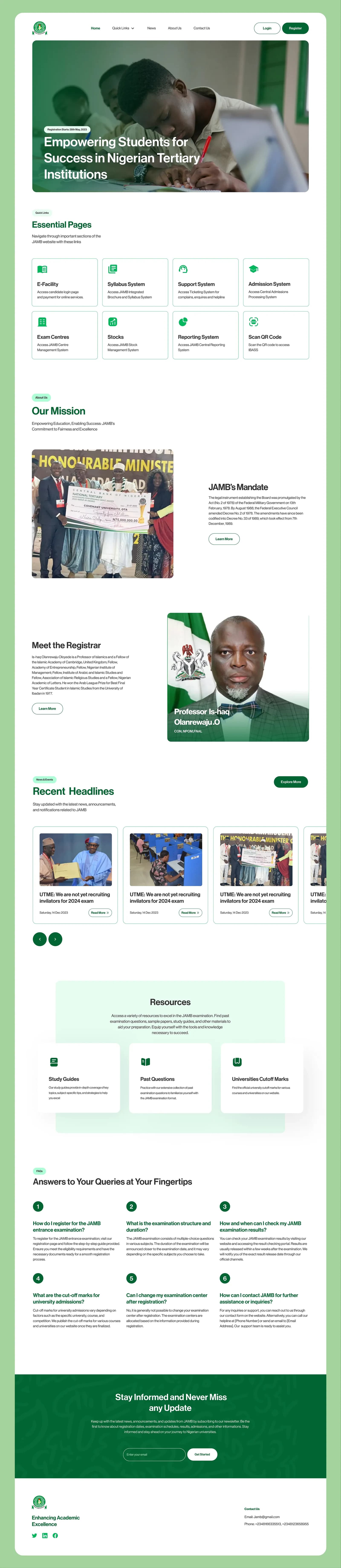 Full JAMB website redesign with student services, resources, and news.