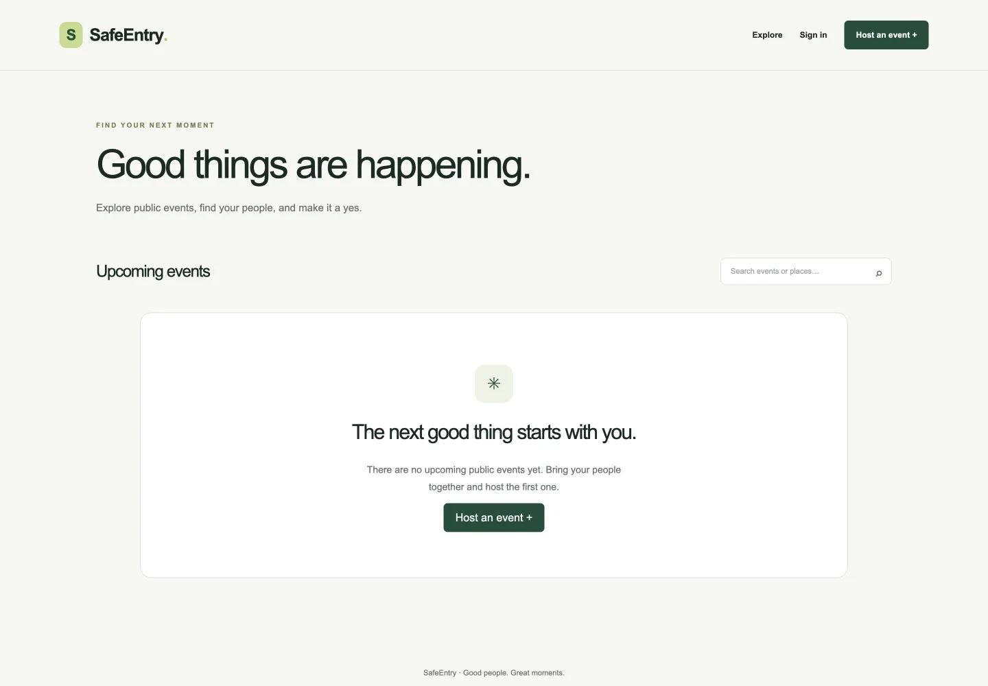 SafeEntry public event discovery page.